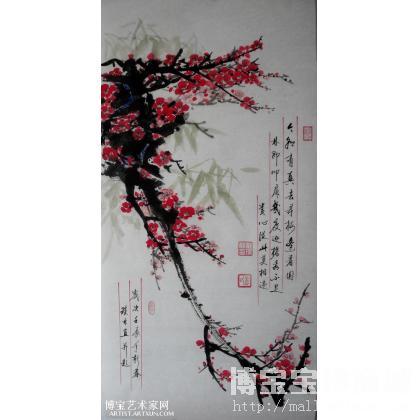 名家名人彭琰林手工画中国画写意花鸟画立轴作品梅花红梅启功书法题写诗词可定做 写意花卉类国画 类别: 写意花卉类国画